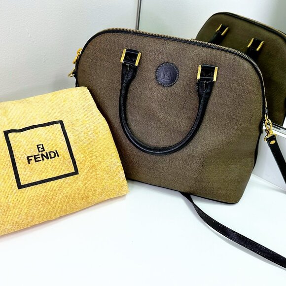 Fendi Handbags - Fendi Leather Trimmed Handle Bag with Gold Hardware